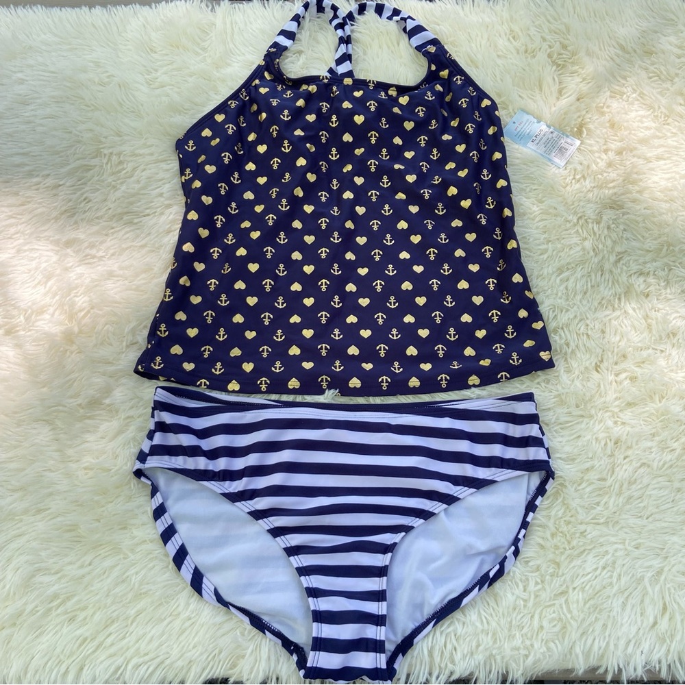 Cat & Jack Navy and Gold Anchor Tankini Set. Girls size XL plus